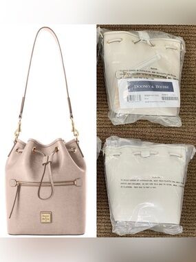Dooney & Bourke Ecru Saffiano Small leather drawstring crossbody purse